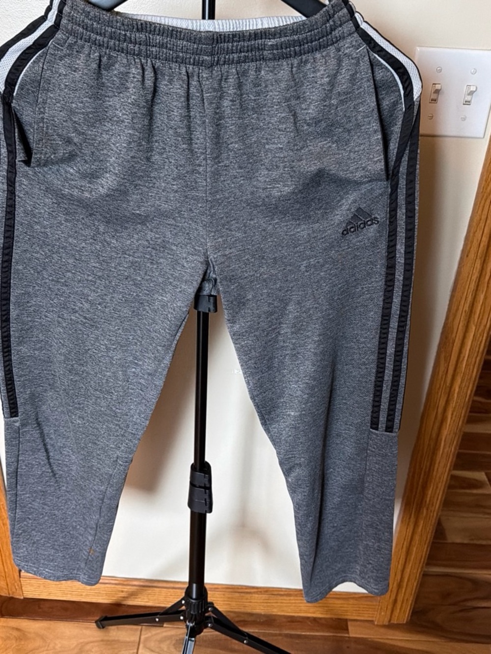 adidas Boys' Heather Gray Joggers with Black Stripes